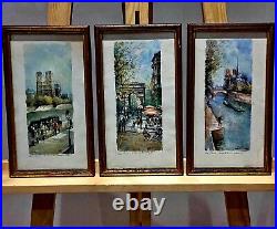 3 vintages authentic painting Watercolor Art lithography signed Lucien DELARUE