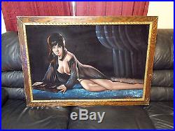 40 x 28 Vintage Signed Framed Nude Priscilla Presley Lady Velvet Painting Art