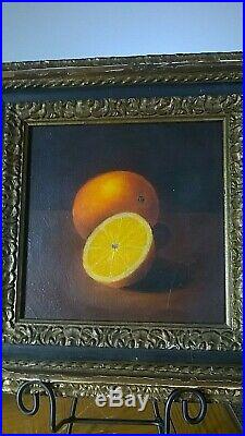 4 Original Vintage Still Life Oil Paintings Fruit Apple Lemon Orange Pear Signed
