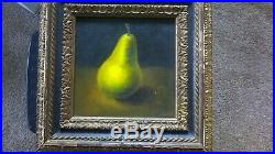 4 Original Vintage Still Life Oil Paintings Fruit Apple Lemon Orange Pear Signed