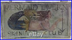 51 Vintage 2-Sided Painted Wood Trade Sign Pub Restaurant Mermaid Tavern, Hooks