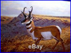 $800 VINTAGE AUTH Signed Jim Morgan Oil Antelope Pronghorn Buck Deer, Landscape