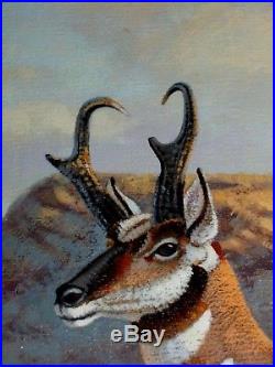 $800 VINTAGE AUTH Signed Jim Morgan Oil Antelope Pronghorn Buck Deer, Landscape