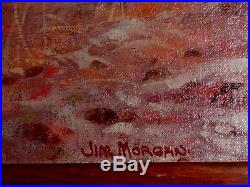 $800 VINTAGE AUTH Signed Jim Morgan Oil Antelope Pronghorn Buck Deer, Landscape