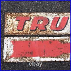 8ft Vintage TRUCK STOP with Directional ARROW 2 Piece Painted Metal Tin Sign