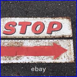 8ft Vintage TRUCK STOP with Directional ARROW 2 Piece Painted Metal Tin Sign
