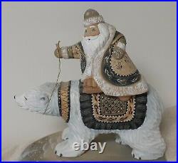 9x10in Santa on Polar Bear with Scenic View Wooden Carved Russian Signed Fpomoba A