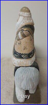 9x10in Santa on Polar Bear with Scenic View Wooden Carved Russian Signed Fpomoba A