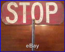 AAFA Wood Hand Held Stop Slow Flaggers Sign Vintage Trade Sign Original Paint