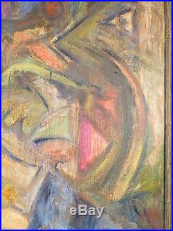ABSTRACT EXPRESSIONIST OIL PAINTING Vintage Mid Century LISTED Signed c. 40s JAZZ