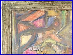 ABSTRACT EXPRESSIONIST OIL PAINTING Vintage Mid Century LISTED Signed c. 40s JAZZ