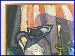 ABSTRACT MODERNIST CUBIST OIL PAINTING Mid Century Modern Signed Vintage 1958