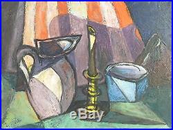 ABSTRACT MODERNIST CUBIST OIL PAINTING Mid Century Modern Signed Vintage 1958