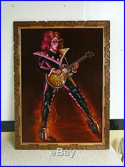 ACE FREHLEY / KISS Vintage 1970's Velvet Painting. Framed. Signed. 28x39 RARE