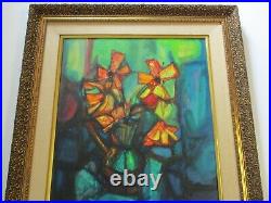 ALBERTO VELA Early Modernist CUBIST CUBISM ABSTRACT FLORAL 1960'S Painting VNTG
