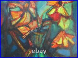 ALBERTO VELA Early Modernist CUBIST CUBISM ABSTRACT FLORAL 1960'S Painting VNTG