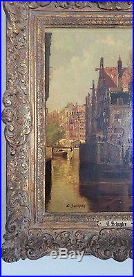 ANTIQUE Dutch School Oil on Canvas Framed & Signed Painting