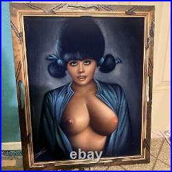 ART Vintage Nude Woman Velvet Painting 22X18 Signed. Framed. Hencho de Mexico