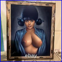ART Vintage Nude Woman Velvet Painting 22X18 Signed. Framed. Hencho de Mexico