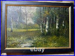 A Daini Trees And Stream Landscape Scene Oil Painting Signed And Framed