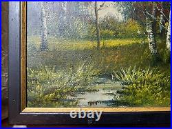 A Daini Trees And Stream Landscape Scene Oil Painting Signed And Framed