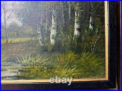 A Daini Trees And Stream Landscape Scene Oil Painting Signed And Framed