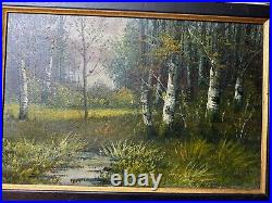 A Daini Trees And Stream Landscape Scene Oil Painting Signed And Framed