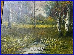 A Daini Trees And Stream Landscape Scene Oil Painting Signed And Framed