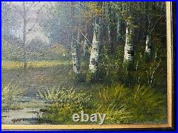 A Daini Trees And Stream Landscape Scene Oil Painting Signed And Framed