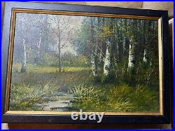 A Daini Trees And Stream Landscape Scene Oil Painting Signed And Framed