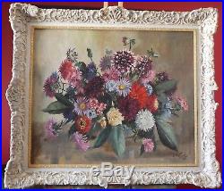 A NICKLOSKY Vintage 1950s Oil Painting Flowers / Roses in Vase. Signed