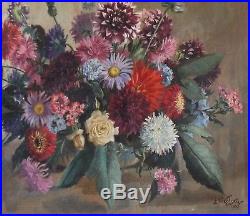 A NICKLOSKY Vintage 1950s Oil Painting Flowers / Roses in Vase. Signed