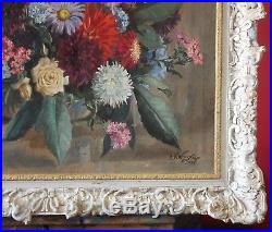 A NICKLOSKY Vintage 1950s Oil Painting Flowers / Roses in Vase. Signed