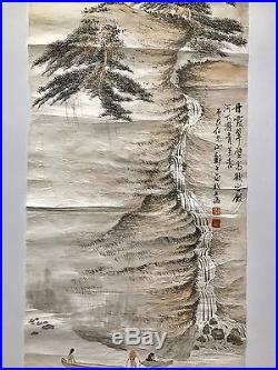 A Vintage Chinese Scroll Landscape Painting Signed Zheng Wu Chang