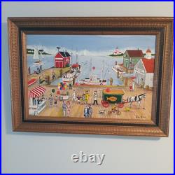 Acrylic On Board. Vintage Boardwalk Scene. Signed by listed Artist Larry Harris