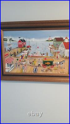 Acrylic On Board. Vintage Boardwalk Scene. Signed by listed Artist Larry Harris