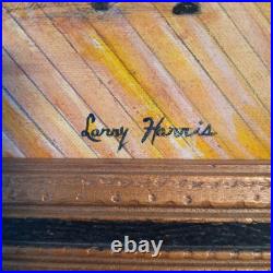 Acrylic On Board. Vintage Boardwalk Scene. Signed by listed Artist Larry Harris