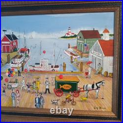 Acrylic On Board. Vintage Boardwalk Scene. Signed by listed Artist Larry Harris