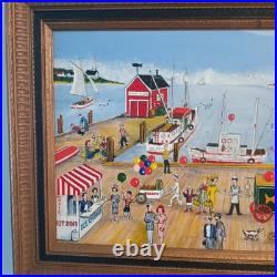 Acrylic On Board. Vintage Boardwalk Scene. Signed by listed Artist Larry Harris