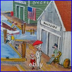 Acrylic On Board. Vintage Boardwalk Scene. Signed by listed Artist Larry Harris