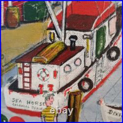 Acrylic On Board. Vintage Boardwalk Scene. Signed by listed Artist Larry Harris