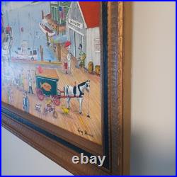 Acrylic On Board. Vintage Boardwalk Scene. Signed by listed Artist Larry Harris