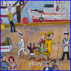 Acrylic On Board. Vintage Boardwalk Scene. Signed by listed Artist Larry Harris