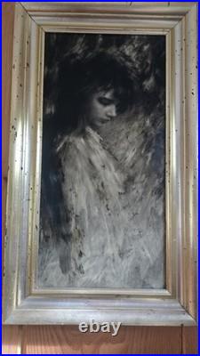 Alfred Sussi Vintage Abstract Oil Painting of Young Girl. Framed and Signed