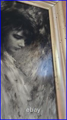 Alfred Sussi Vintage Abstract Oil Painting of Young Girl. Framed and Signed