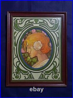 Alphonse Mucha, painting, vintage, rare, with frame