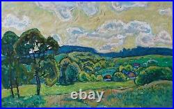 Amazing Impressionist landscape 1970s Poltava's village vintage oil painting