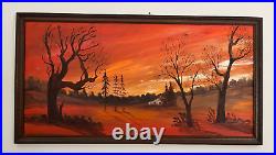 Amazing vintage original oil painting landscape sunset signed Burdick framed