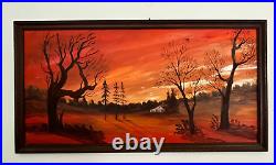 Amazing vintage original oil painting landscape sunset signed Burdick framed