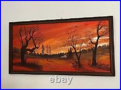 Amazing vintage original oil painting landscape sunset signed Burdick framed